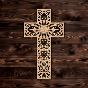 Floral Design Cross MDF Craft Cutout