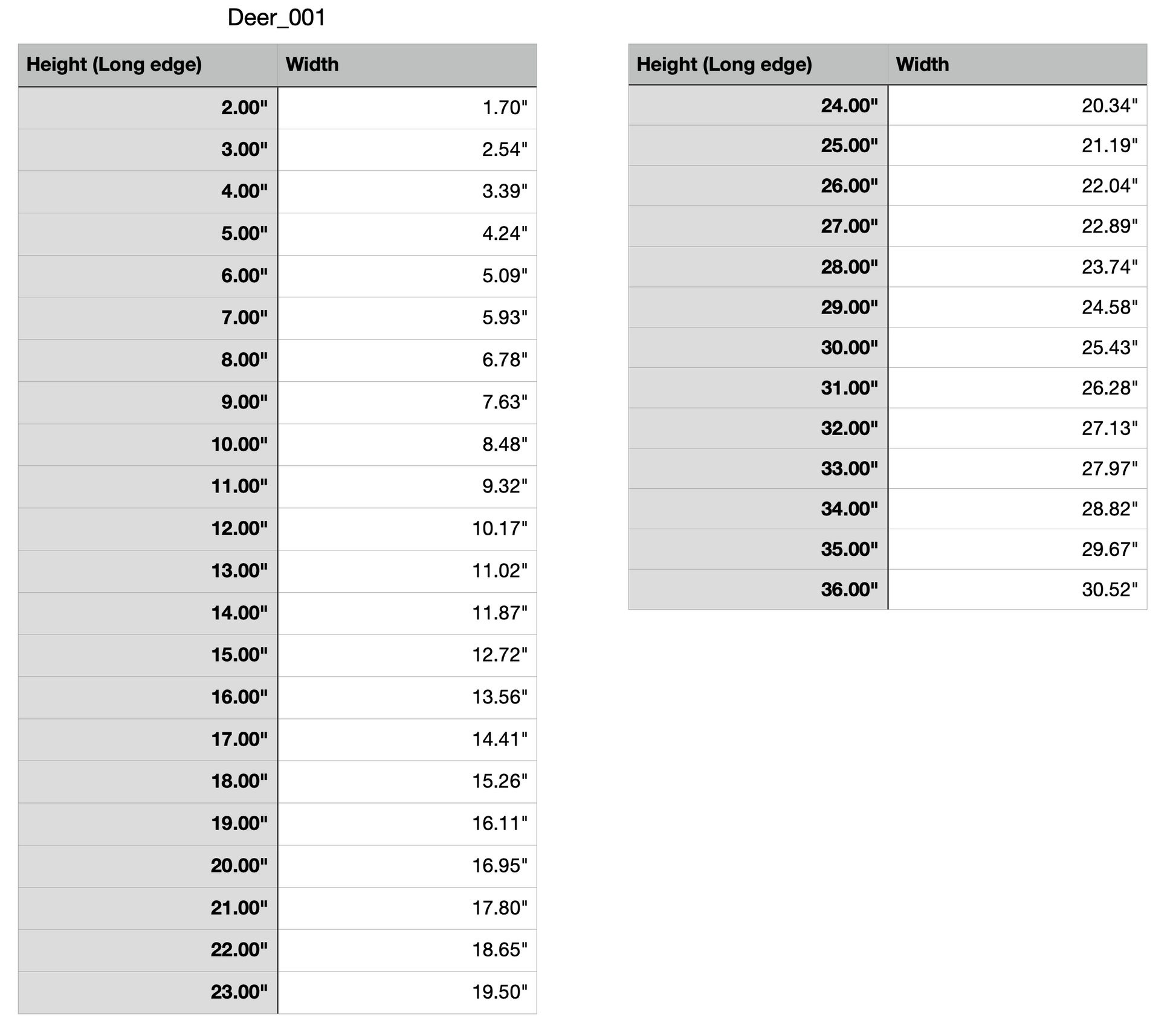 deer animal measurements