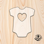 Baby shower onesie with heart acrylic craft decoration