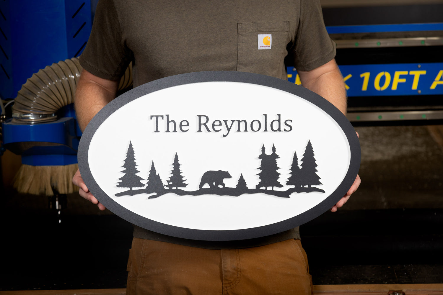 oval pvc sign mountain house family bear trees