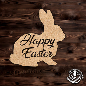 "Happy Easter" Rabbit MDF Craft Cutout