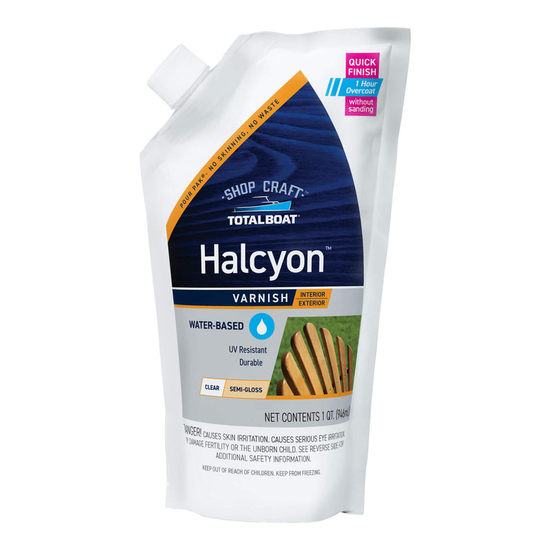 Halcyon Water-Based Marine Varnish Clear Semi Gloss Quart